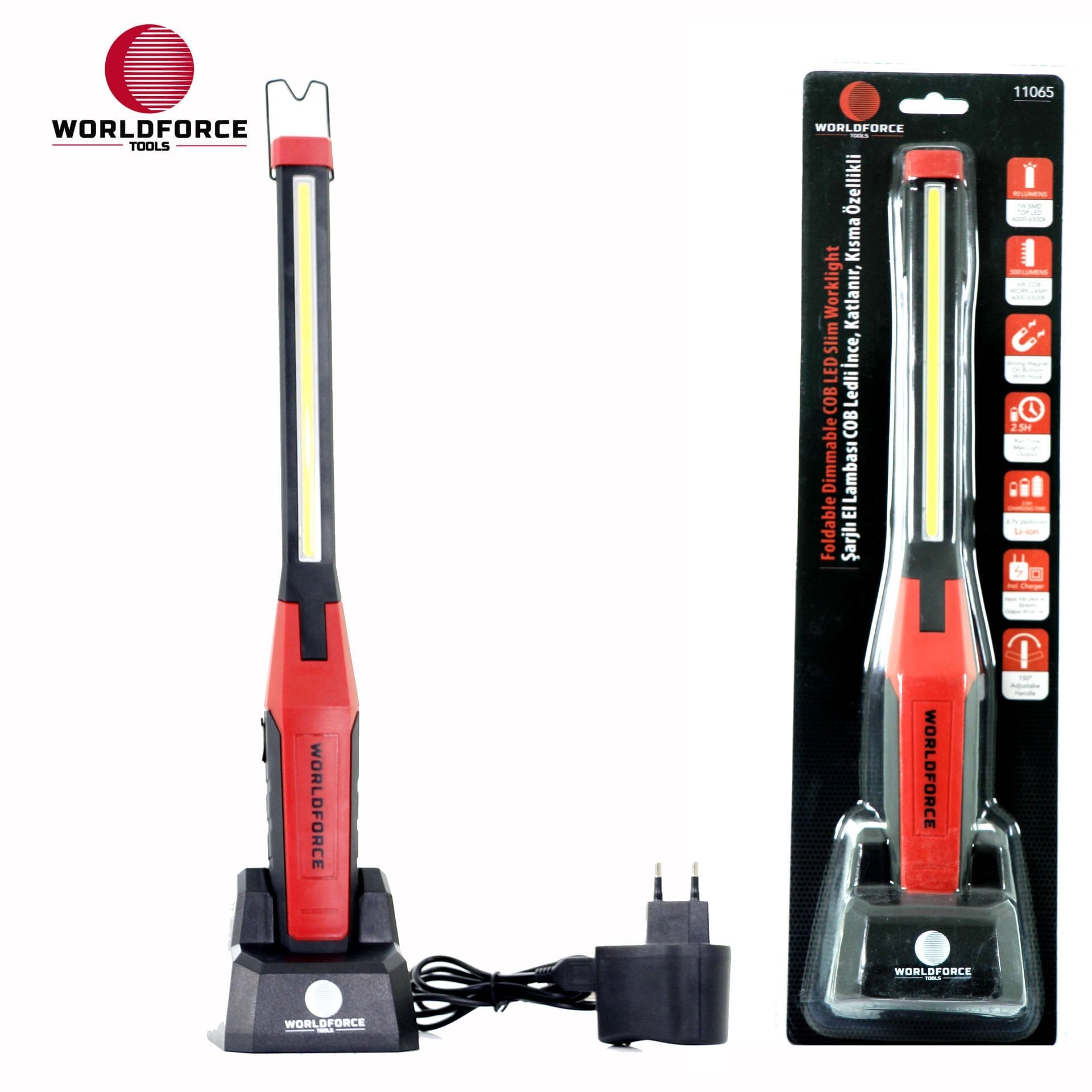 Şarjlı El Lambası COB Ledli İnce, Katlanır, Kısma Özellikli, Sehpalı 3.7V 2600mAh