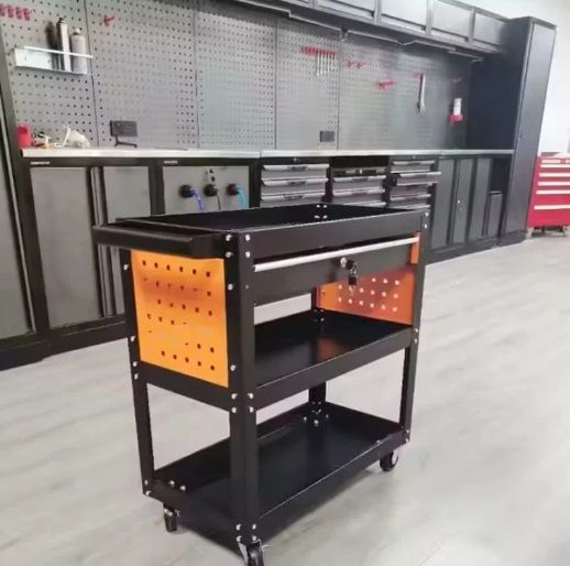 Tek Çekmeceli Aksesuarlı Demonte Metal Takım Taşıma Arabası