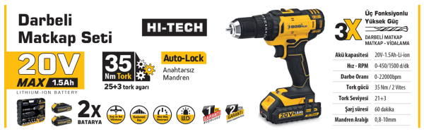 SGS 5248 AKÜLÜ VİDALAMA SETİ DARBELİ 20 VOLT (1.5Ah)