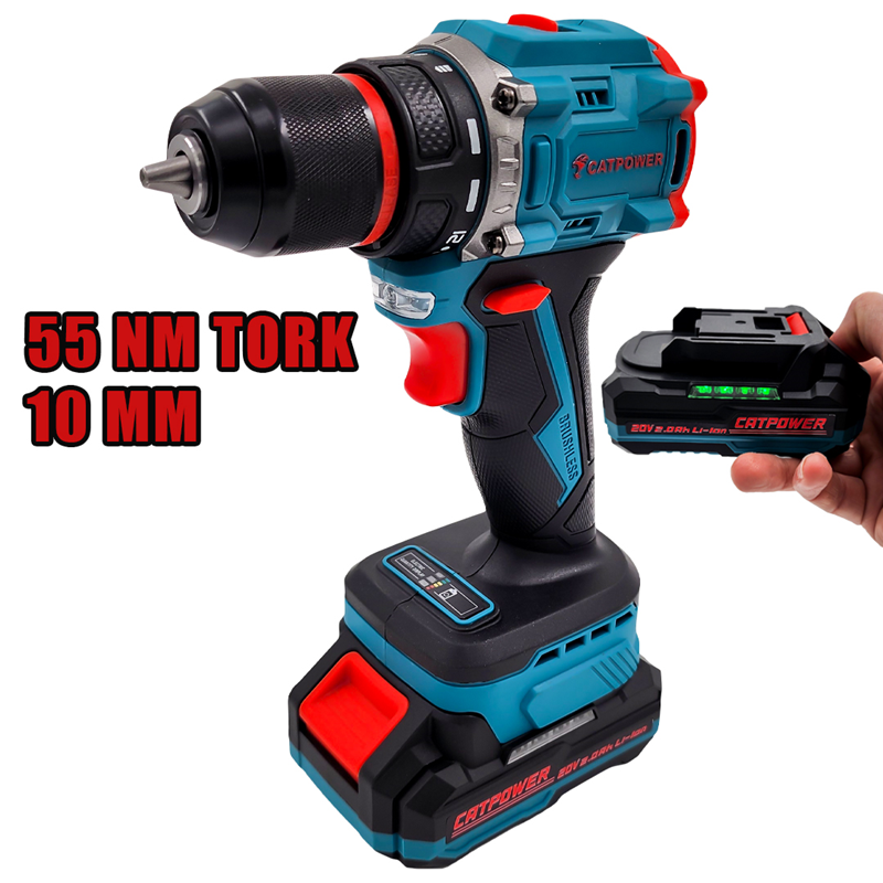 CATPOWER KÖMÜRSÜZ AKÜLÜ VİDALAMA Li-ion (SET) 10 MM 20V 2.0 Ah CATE1010