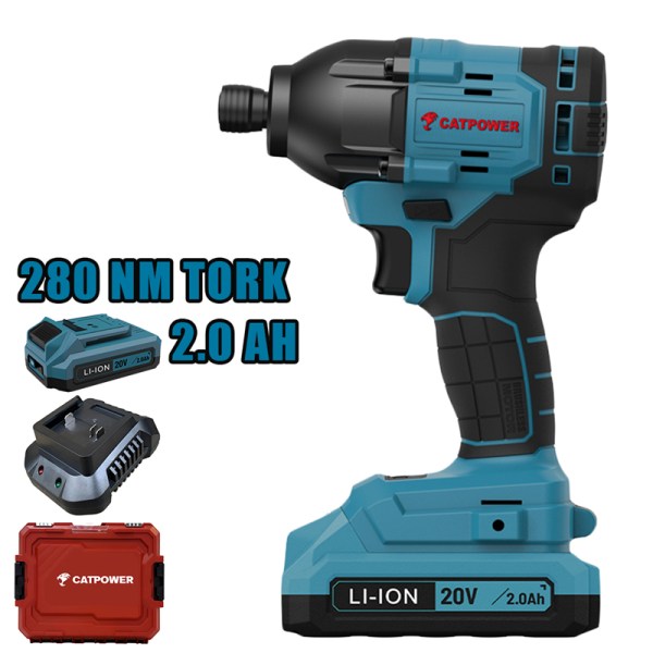 CATPOWER AKÜLÜ TORKLU VİDALAMA Li-ion (MAKİNE) KÖMÜRSÜZ 20V +( 2.0 ah AKÜ 2 ADET)+(Hızlı Şarj Cihazı)  K-CAT4222SET-NET