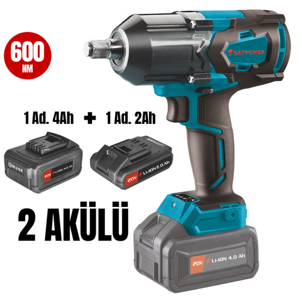 CATPOWER KÖMÜRSÜZ AKÜLÜ SOMUN SIKMA 1/2'' 20V Lİ-İON (2.0AH AKÜ 1 adet) (4.0AH AKÜ 1 adet)(HIZLI ŞARJ CİHAZI)  K-CAT4123SET-NET
