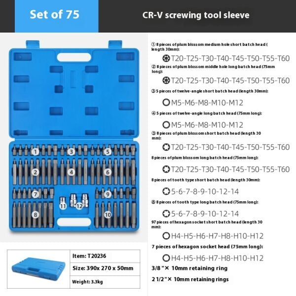 75 Parça Torx - Allen - M Tipi - Ribe Bits Uç Seti