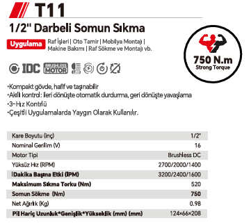 ROTAKE 1/2 Darbeli Şarjlı Somun Sıkma 750 nm T11
