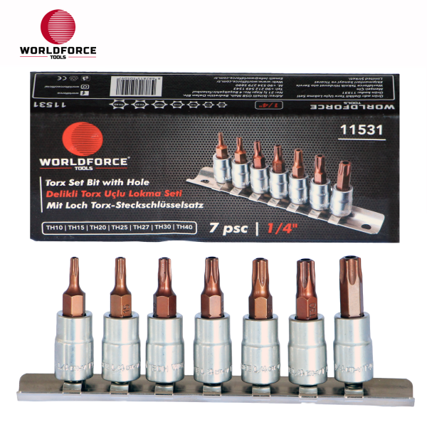 Delikli Torx Uçlu Lokma Seti 7 Parça 1/4\'\' (TH10,TH15,TH20,TH25,TH27,TH30,TH40)