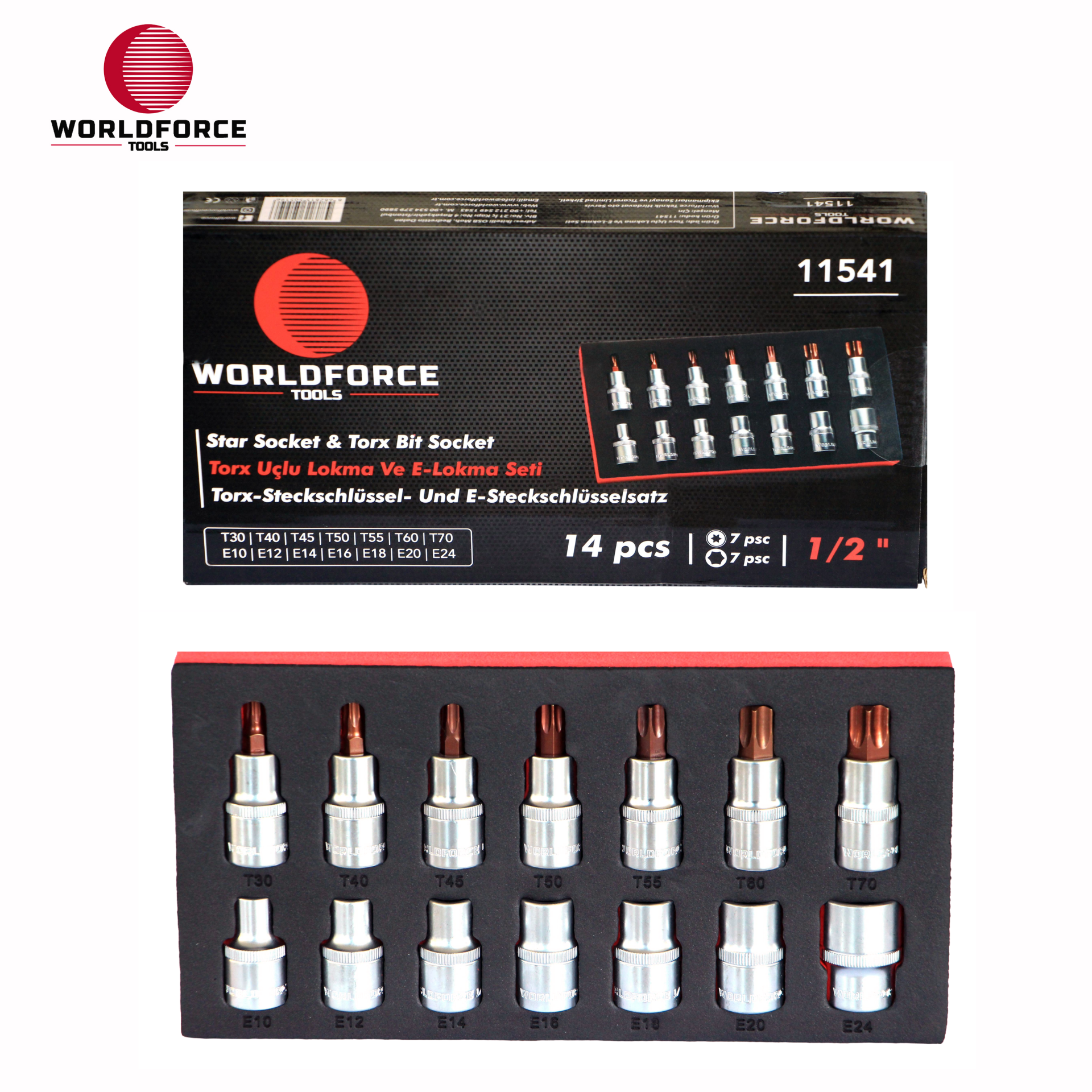 Torx Uçlu Lokma Ve E Lokma Seti 14 Parça 1/2\'\' (E10-E24, T30-T70)