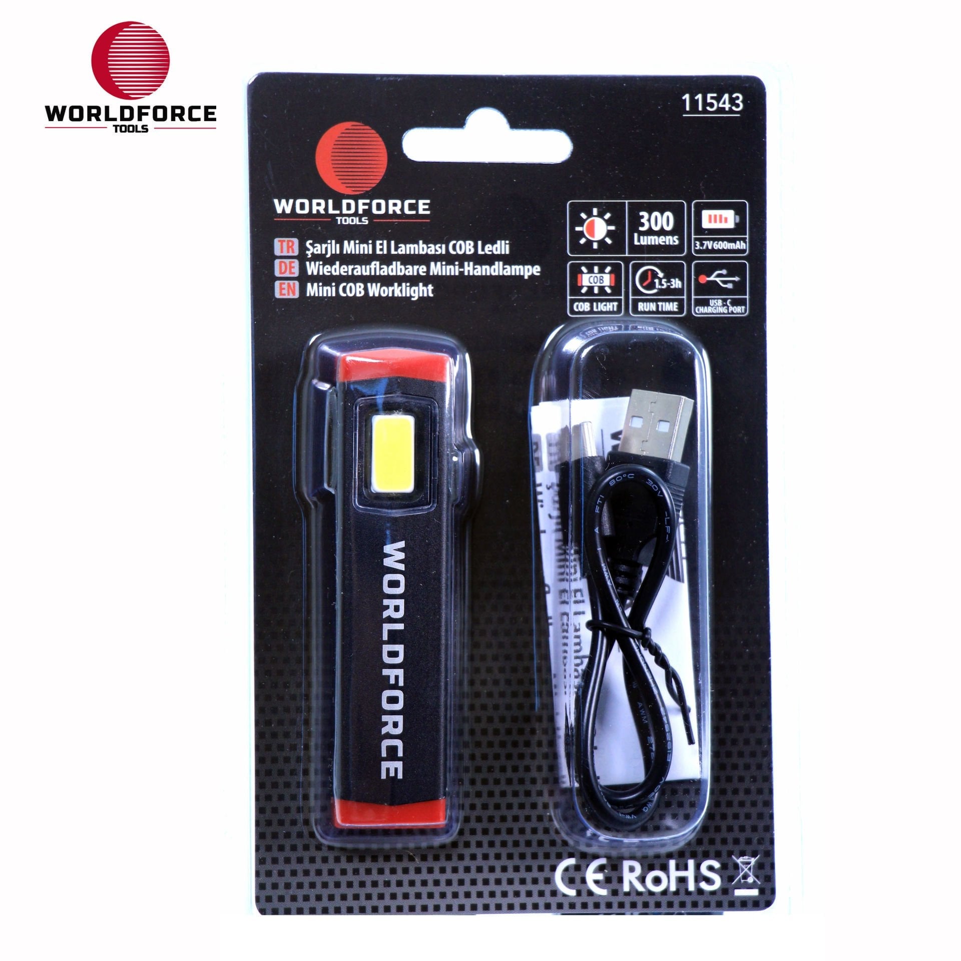 Şarjlı Mini El Lambası COB Ledli 300 Lm (600 mAh)